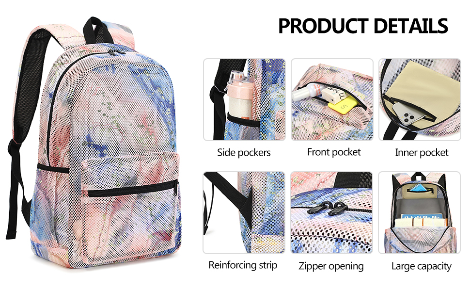 Bluboon Mesh Backpack for Girls Kids See Through School