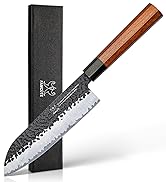 FAMCÜTE 7 inch Santoku knife, 3 Layer 9CR18MOV Clad Steel w/octagon Handle Japanese Chef's Knife ...