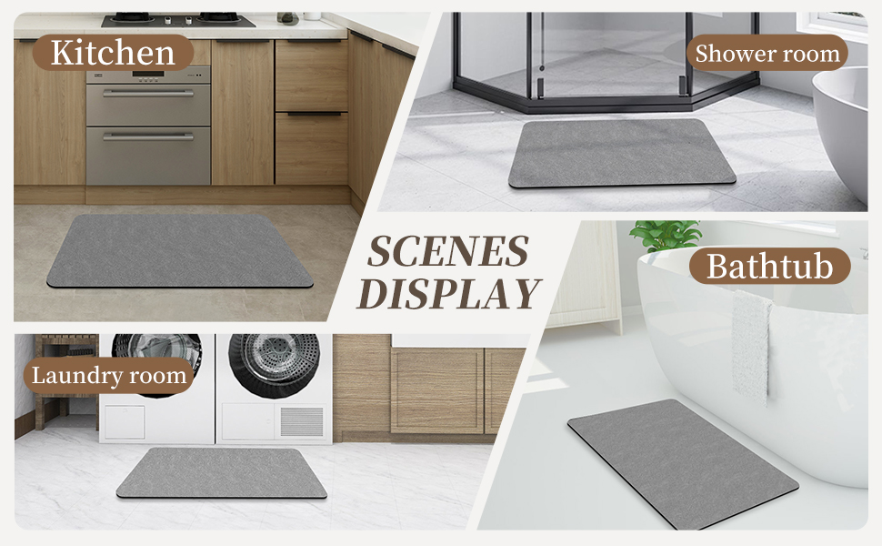 Grey Long Bathroom Mat Rugs 59x17 Diatomaceous Earth Bath