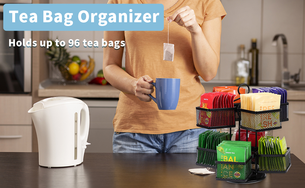 Tea Bag Organizer, Tea Bag Storage Holder 360˚ Spinning Carousel with 8