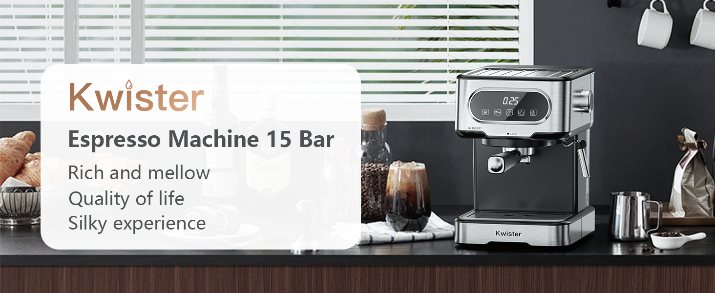 Kwister Espresso Machine 15 Bar, Espresso and Cappuccino