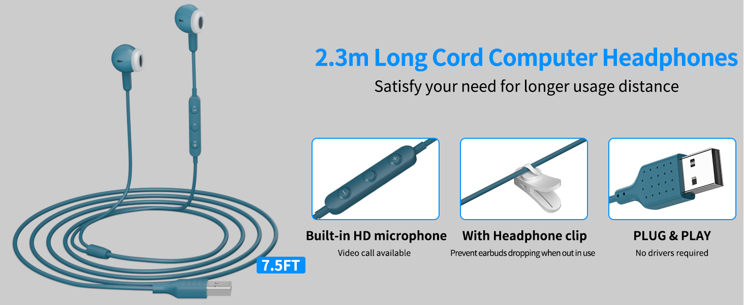 usb earbuds with microphone for pc
