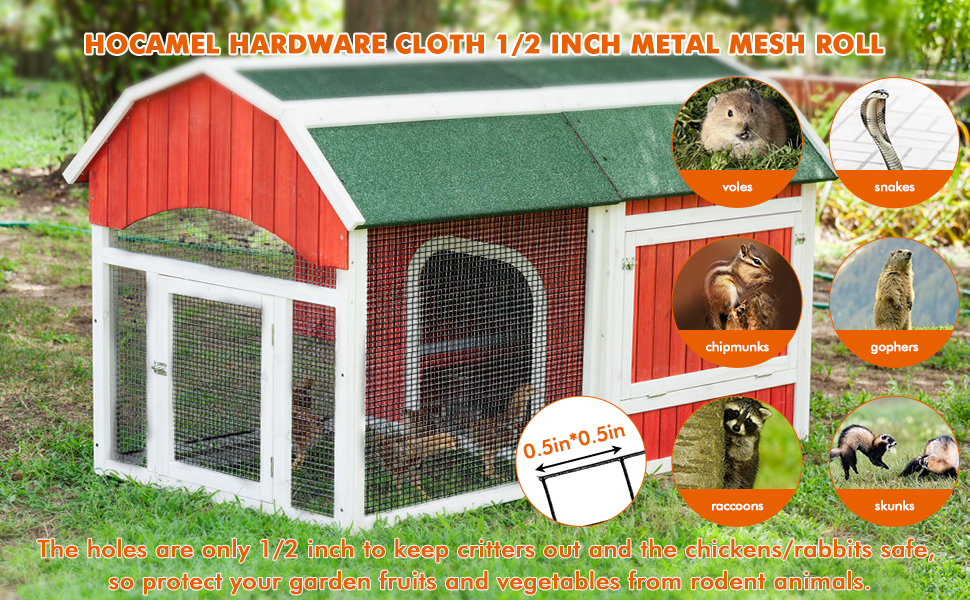 Hocamel Hardware Cloth 1/2 inch 48 x 100 ft, 19 Gauge Square Vinyl