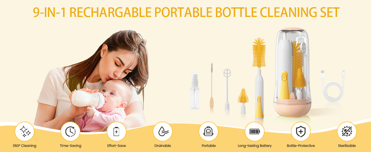 RECHARGABLE PORTABLE BOTTLE CLEANING SET