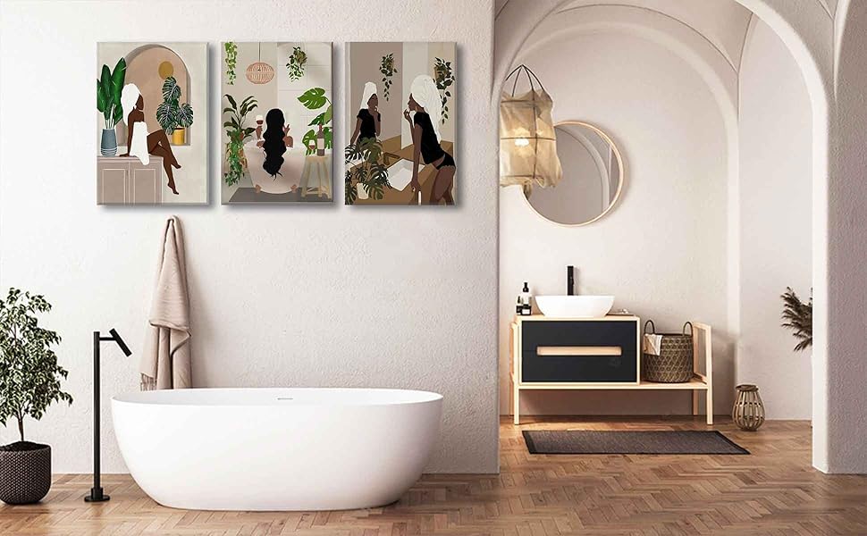 3Pcs Black Girl Bathroom Wall Art