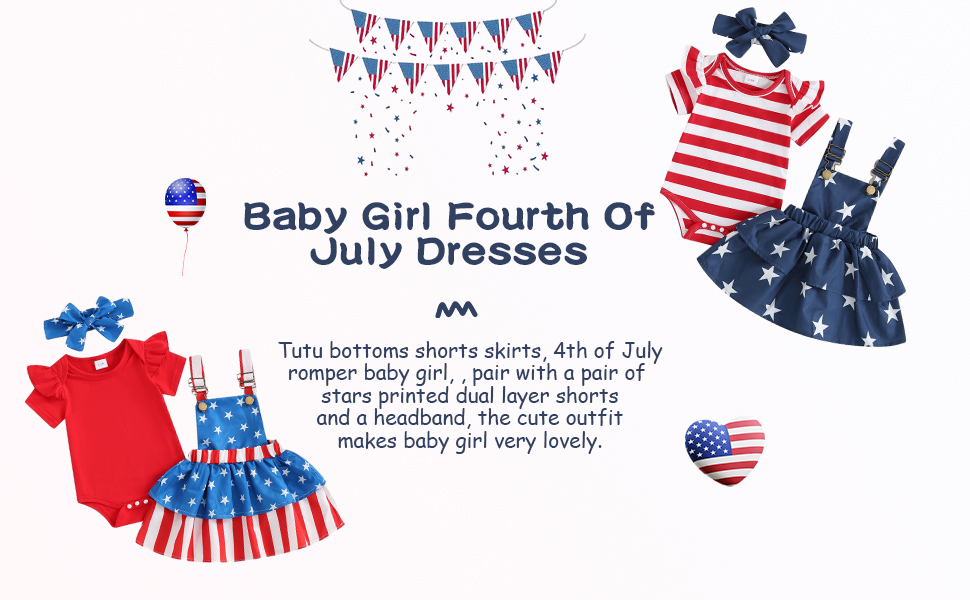 Baby Girl 4th Of July Outfit Newborn Ruffle Romper Skirt Set Toddler Bodysuit Fourth Of July Dress