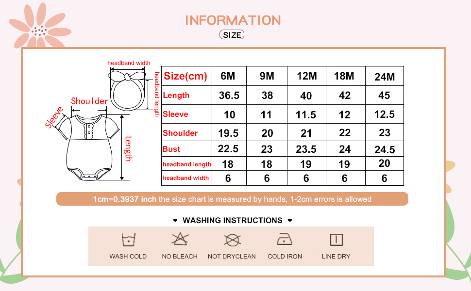 size chart of baby girl rompers