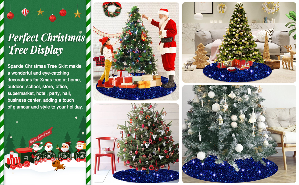 ROMANKAS Sequin Christmas Tree Skirt Royal Blue Mini Tree