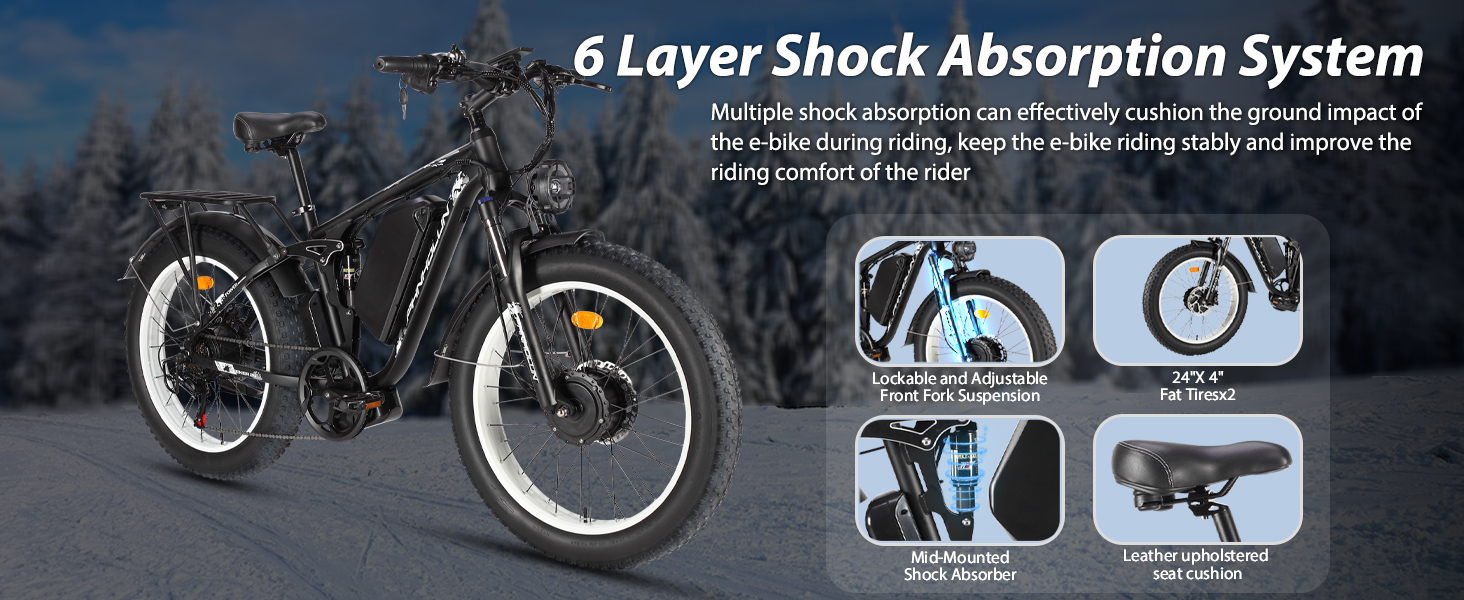 PHNHOLUN Dual Motor Electric Bike 190NM 38+MPH 52V 25AH