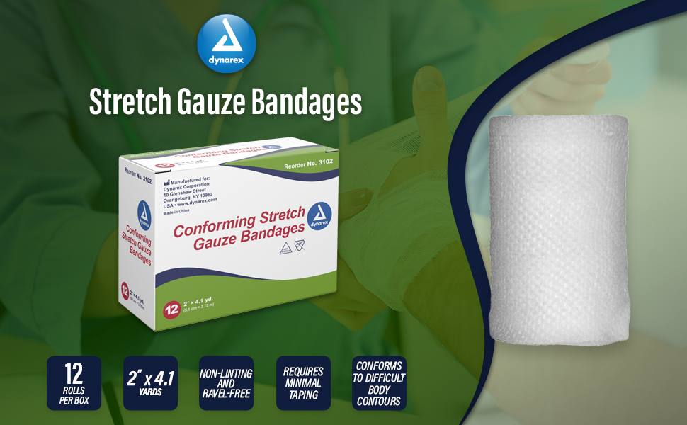 Dynarex Stretch Gauze Bandages, 2" x 4.1 yds, NonSterile