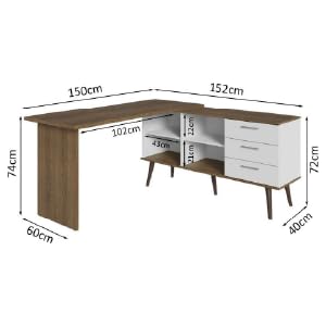 Escrivaninha Mesa de Escritório de Canto 3 Gavetas Lisboa Madesa