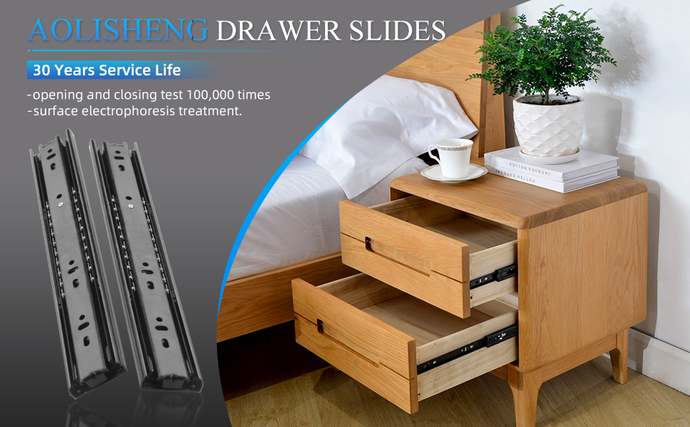 AOLISHENG 1 Pair Full Extension Drawer Slides Rails 8 10 12 14 16 18 20