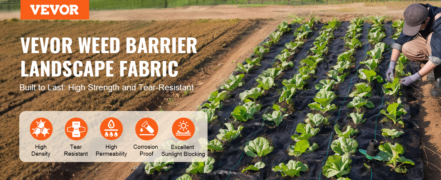 VEVOR 13FTx60FT Premium Heavy Duty Weed Barrier Landscape Fabric, 5OZ