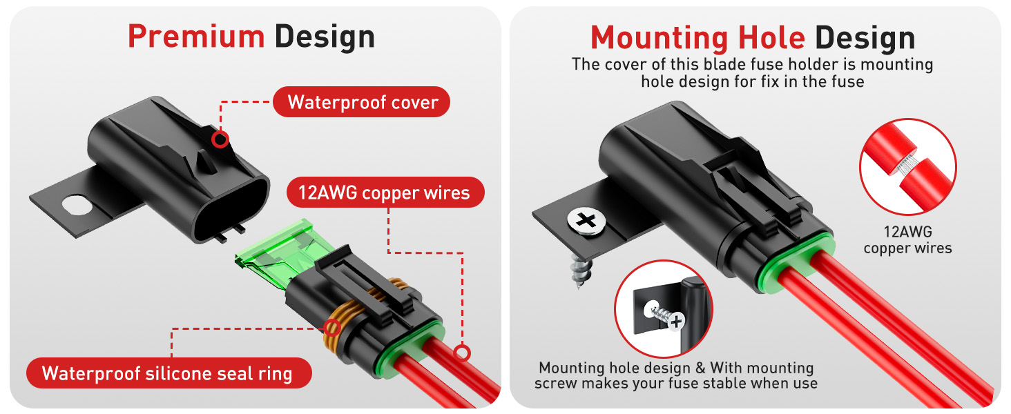 Inline Fuse Holder 12V Waterproof ATC/ATO Blade Fuse Holder with 20 Amp 30 Amp 40 Amp Inline Fuse