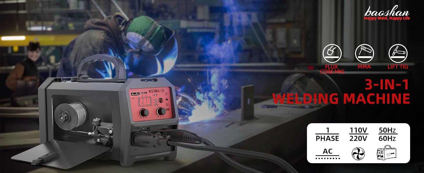 Baoshan Welder, Flux Core MIG/Lift TIG/Stick 3 in 1 Welding Machine
