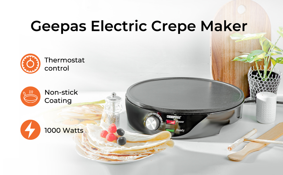 Geepas 1000W Pancake & Crepe Maker Electric NonStick Cooking Plate