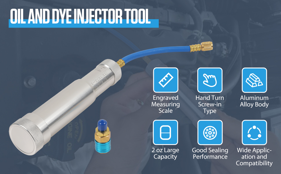 AC Oil and Dye Injector with Scale 2 OZ A/C Oil Injection Tool with Adapter Auto Car