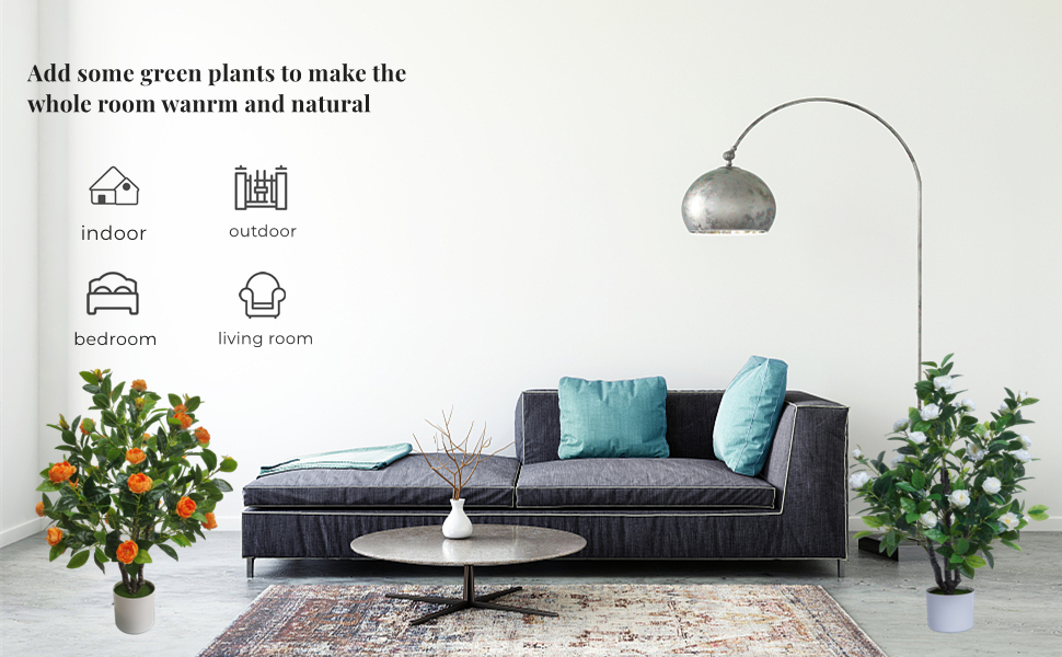 ECOFOREST Artificial Camellia Tree 35in Faux Floral Plant