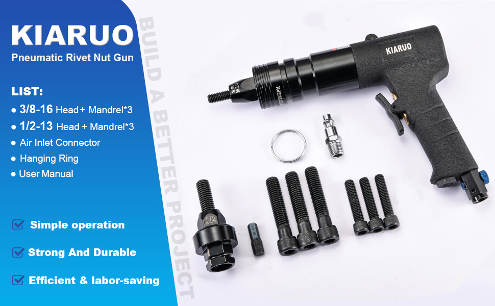 KIARUO Pneumatic Rivet Nut Gun 3/816, 1/213 SelfLocking