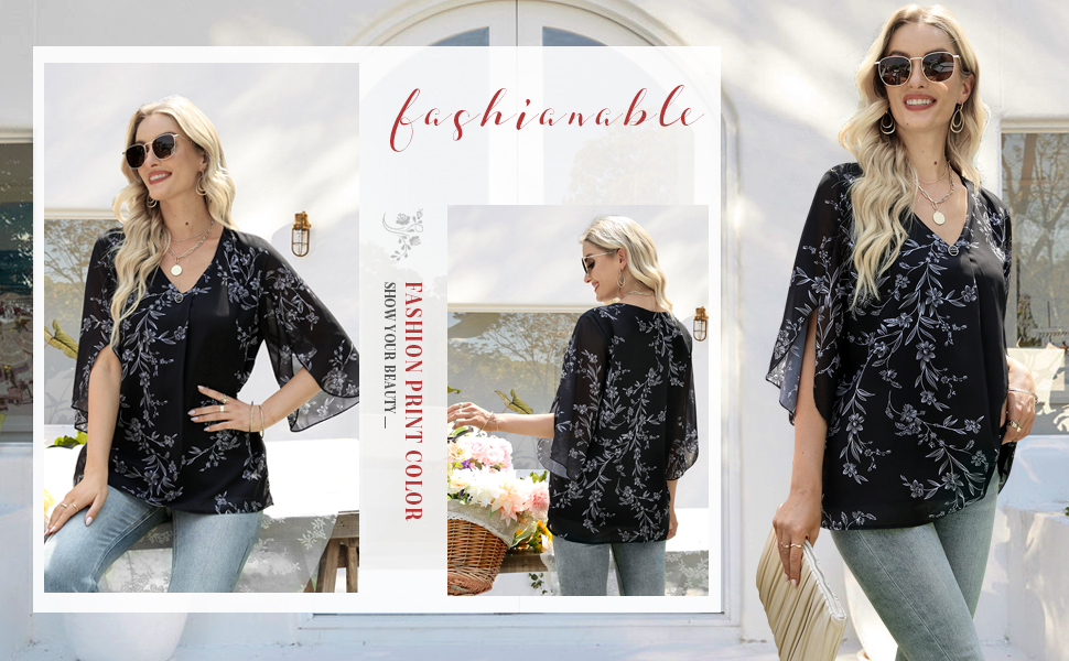 Women's Elegant V Neck Front Pleated Top Ruffle Sleeve Work Blouse