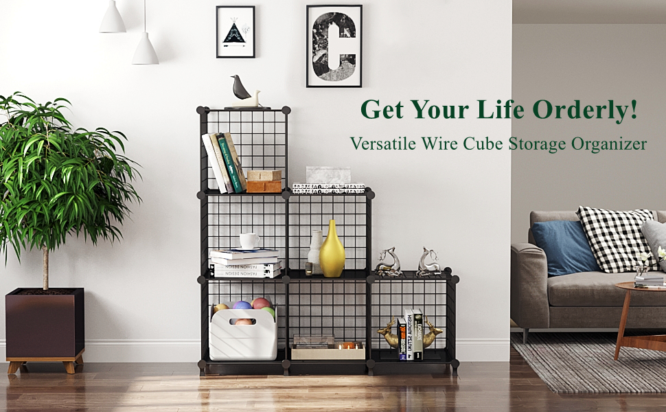 AWTATOS Wire Cube Storage Metal Grids 6 Cubes Bookshelf Bookcase