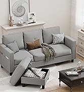 L-Shaped Couch 3 Seat Sectional Sofa Set with Polyester Fabric and Movable Ottoman