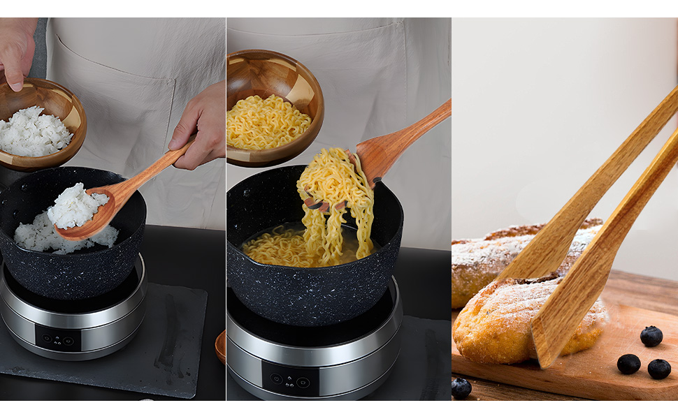 9 piece wooden kitchen cooking utensil set serving stirring