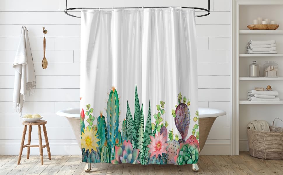 Hipposama Cactus Shower Curtain, Succulent Shower Curtain