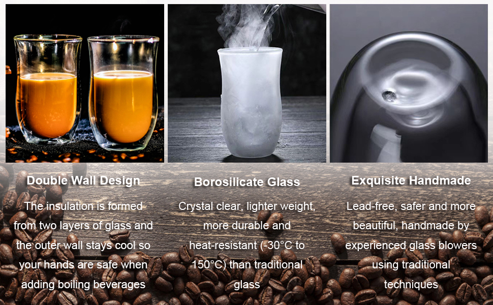 twoant Double Walled Coffee Glasses Mugs 2 x 350ml Cappuccino Latte Macchiato Tea Cups Borosilicate Heat Resistant Glass Cup Drinking Glasses Coffee Cup 14 3