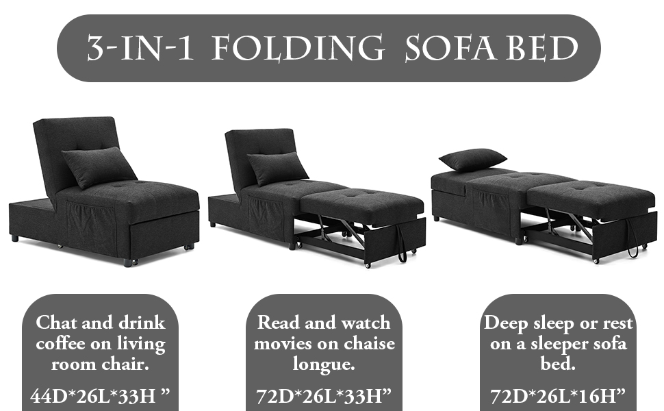 DKLGG Folding Sofa Bed 3 in 1 Convertible Chair Multi