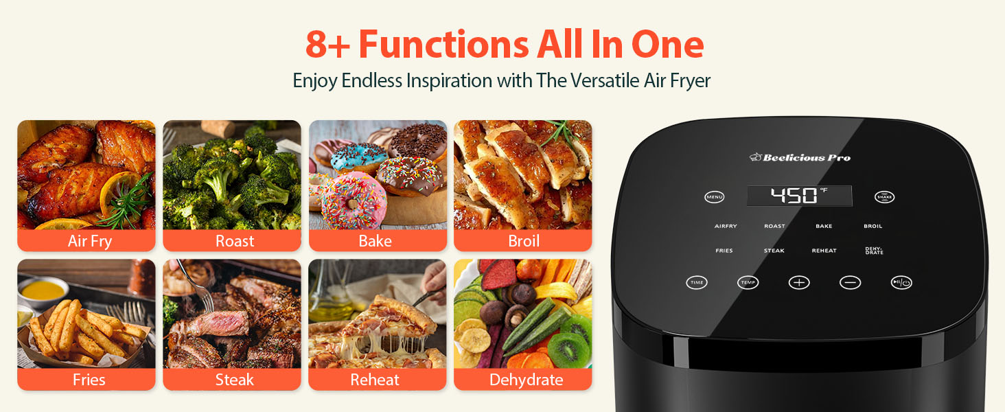 Air Fryer,Beelicious® 8in1 Smart Compact 4QT Air Fryers