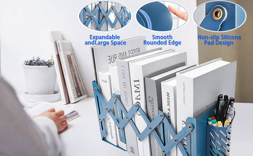 Heavy Duty Book Ends to Hold Books with Pen Holder