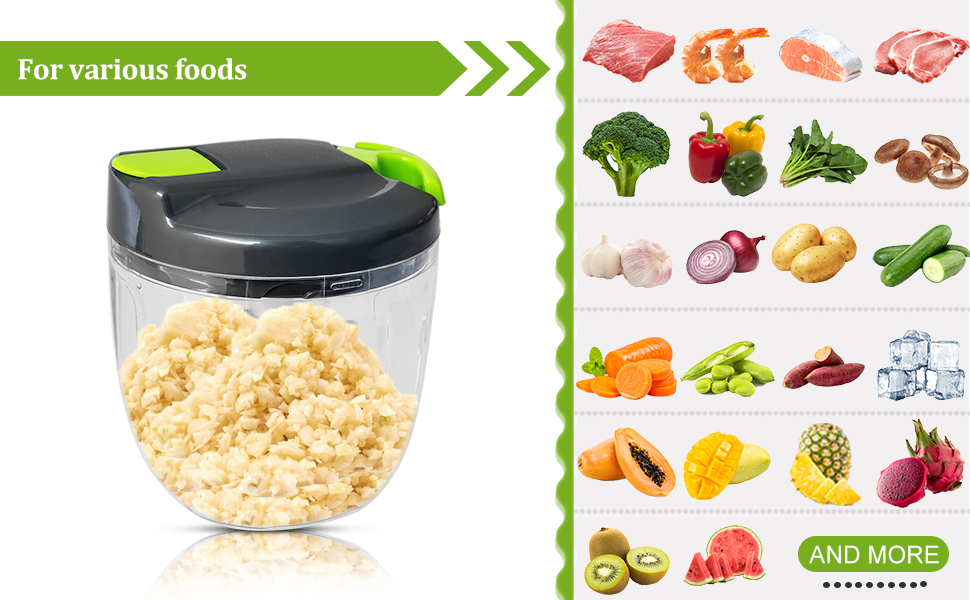 900ml Manual Food Chopper, K Kwokker Manual Food Processors Pull String