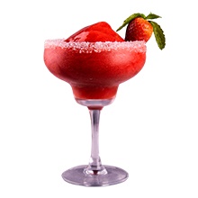 Strawberry margarita made with spicy Asian Organics organic sriracha sauce in a cocktail glass.