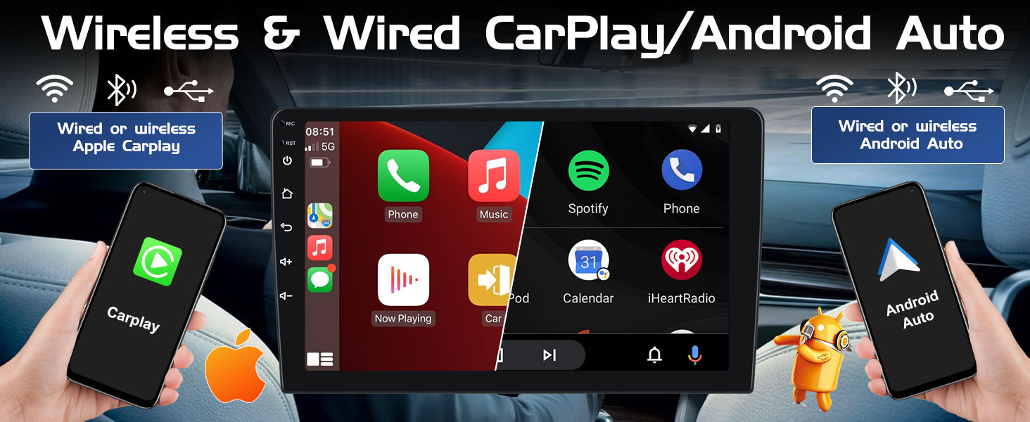 CAMECHO 9 Inch 2 Din Android 11 Car Stereo with Wireless Apple CarPlay