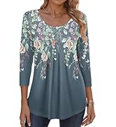 Zeagoo 3/4 Sleeve Tops for Women Crew Neck Blouses Pleated Casual Shirts Fall Work Clothes 2025