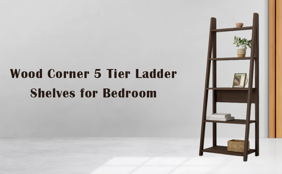 WoodExpress Engineered Wood Corner 5 Tier Ladder Shelves for Bedroom
