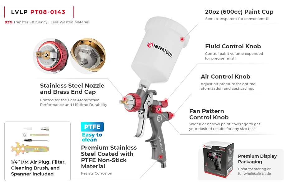 INTERTOOL LVLP Spray Gun, 1.3 mm Nozzle, Easy to Use