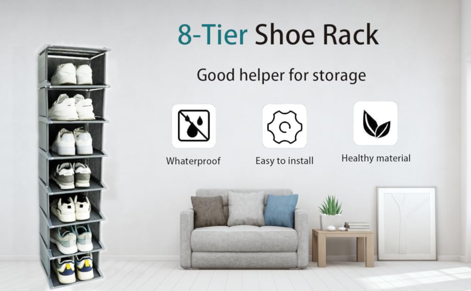 MEIXINZHI Narrow Shoe Rack, 8 Tiers Vertical Shoe Rack Shoe
