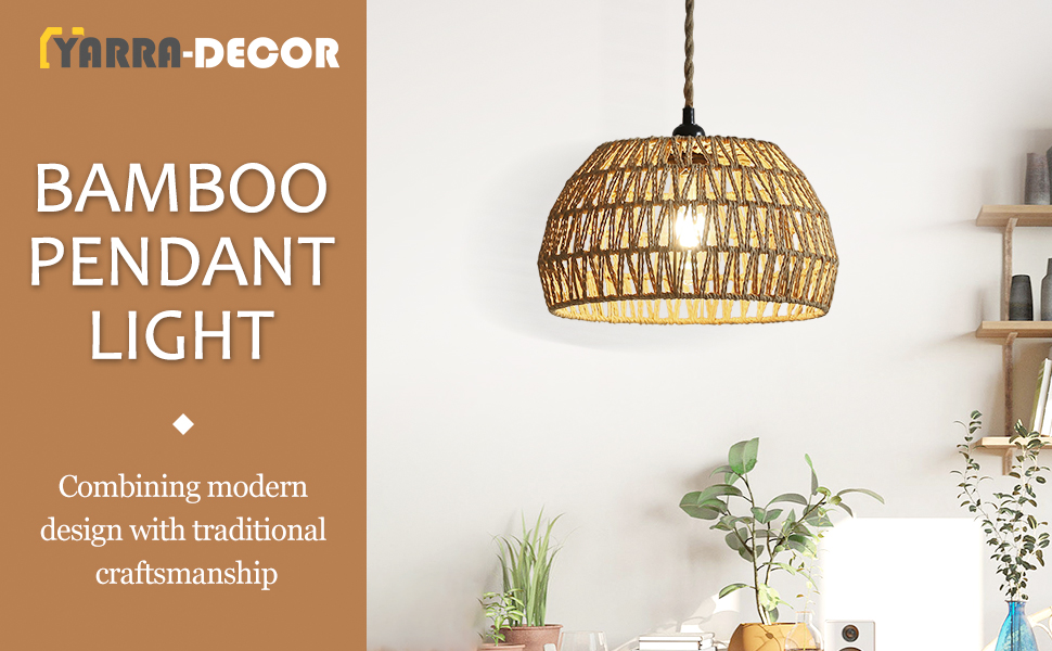 YarraDecor Boho Woven Rattan Pendant Light Linen Hanging Basket Lamp