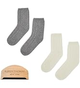 100% Pure Cashmere Women's Sleep Socks, 3-Ply Ultra Soft Cozy Cable Knit, Luxury Bed Socks for Wa...