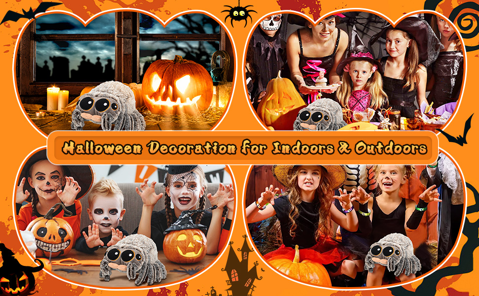Text reads 'Halloween Decoration for the door & Halloween'. Orange-themed collage showing carved pumpkins and Halloween decorations in multiple panel layout with skull decorations.