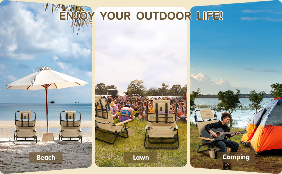 REALEAD Reclining Beach Chairs for Adults Extendable High