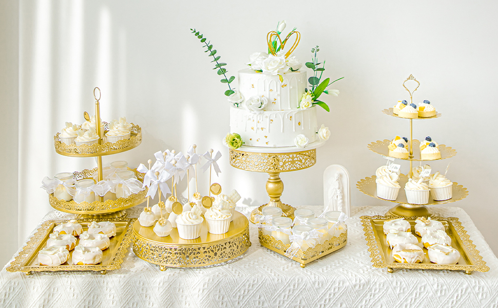 GPUSFAK 113 Pcs Gold Cake Stands Dessert Table SetMetal