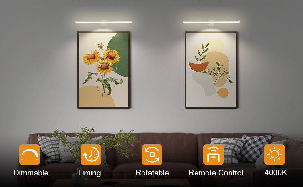 LABOREDUCER 2pcs Picture Light with Timer, Remote Control Painting