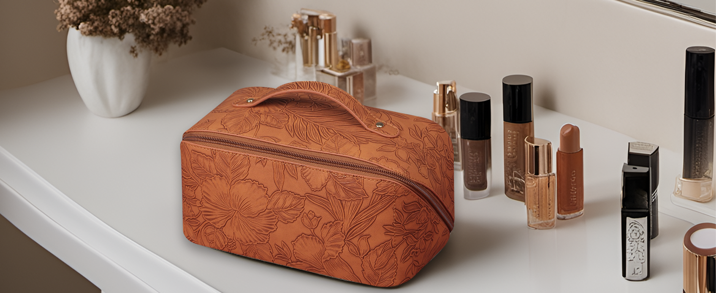 brown makeup bag