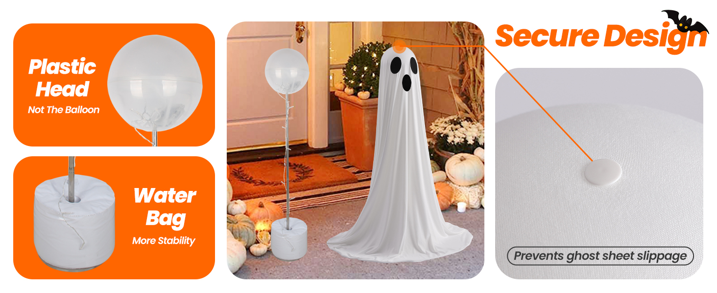 Plastic head with stable water bag base Halloween yard decor, Secure design prevents sheet slipping!