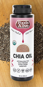 organic artisan cold pressed chia oil, gluten free, kosher, raw, vegan, gluten free