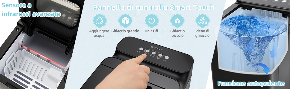 COSTWAY Macchina Del Ghiaccio 15kg/24h, Fabbricatore Di Ghiaccio Con Funziona Autopulizia E Touch, Schermo A LED, Ideale Per Casa Ristorante E Bar (Bianco) 14 5