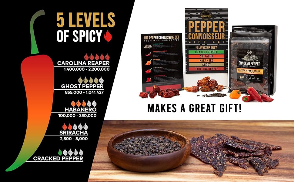 meat and pepper spicy beef jerky habanero jalapeno ghost carolina reaper